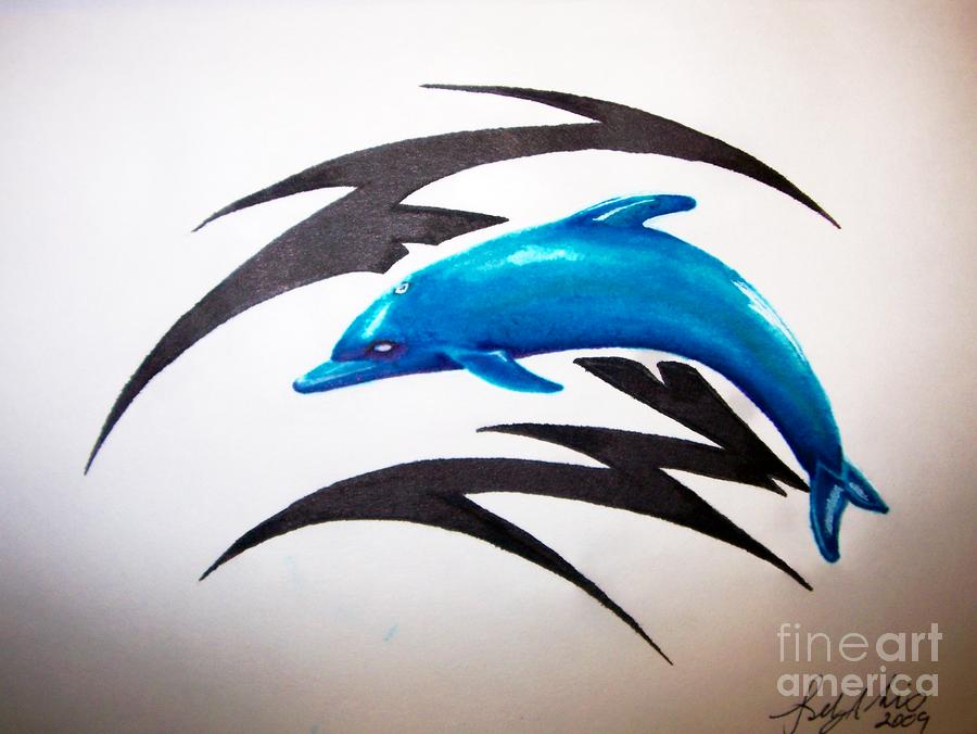 Dolphin Tattoo Drawing Dolphin Tattoo Fine Art Print Sally Siko