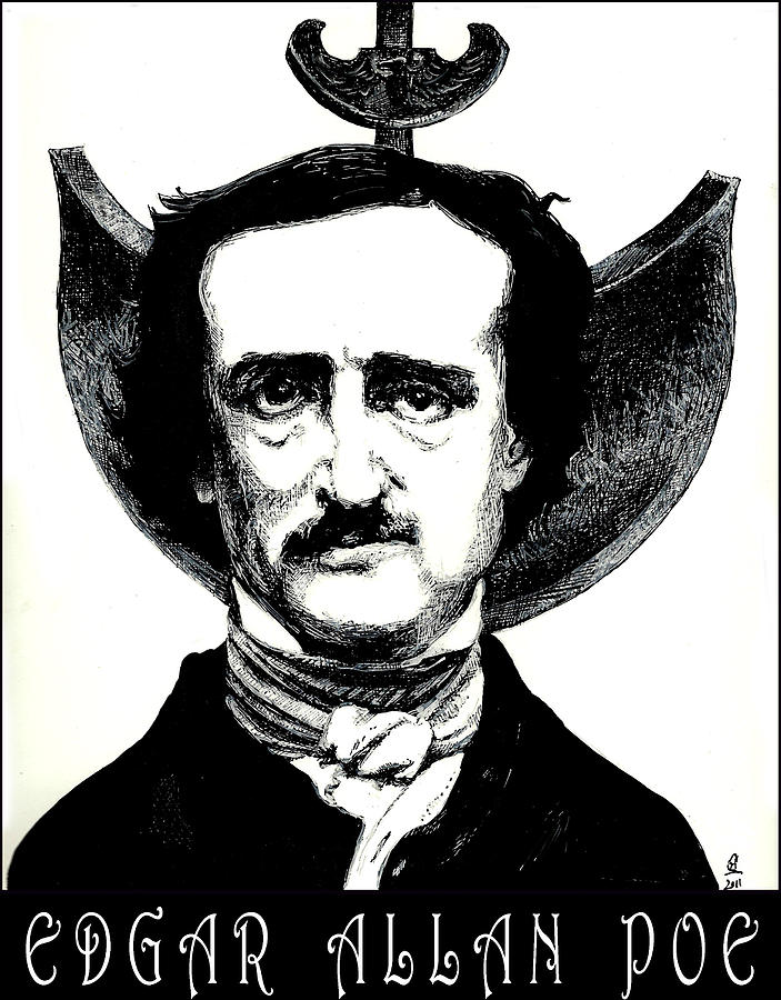 Edgar Allan Poe Drawing by Cameron Hampton PSA