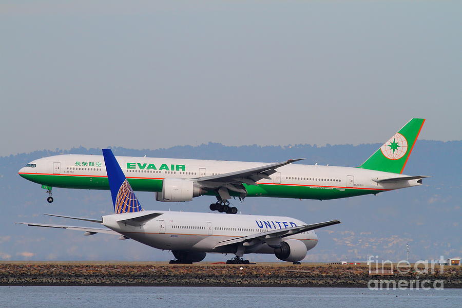 Eva Airways And United Airlines Jet Airplanes At San Francisco ...