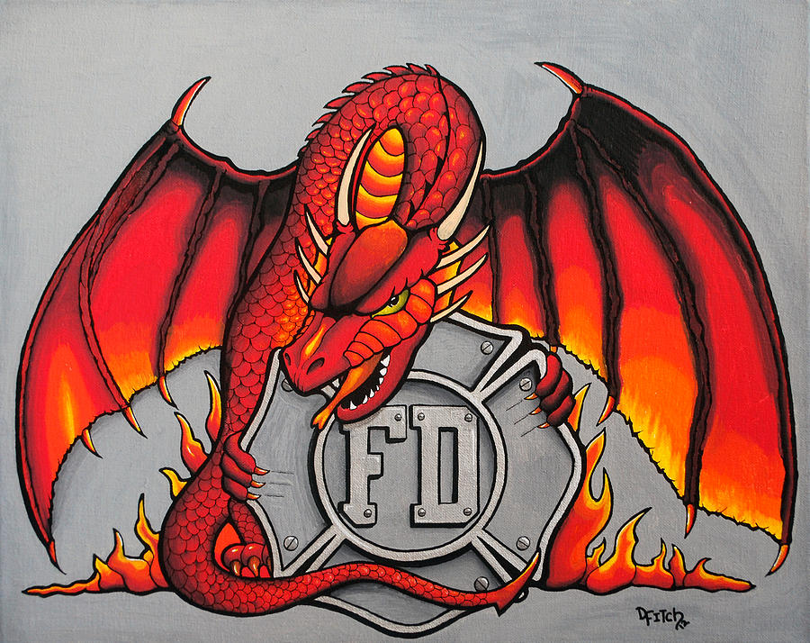 Fire Dragon Vs Maltese Cross Painting - Fire Dragon Vs Maltese Cross