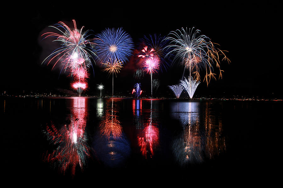 Fireworks Over Big Bear Lake Photograph by Marvin Walley