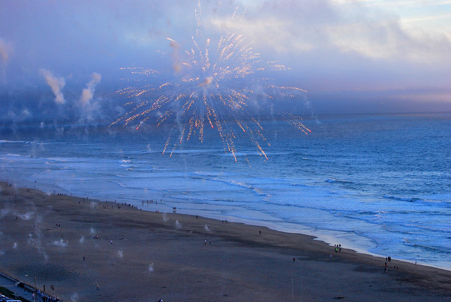 Fireworks Over Ocean Beach In San Photograph by Raymond Gehman