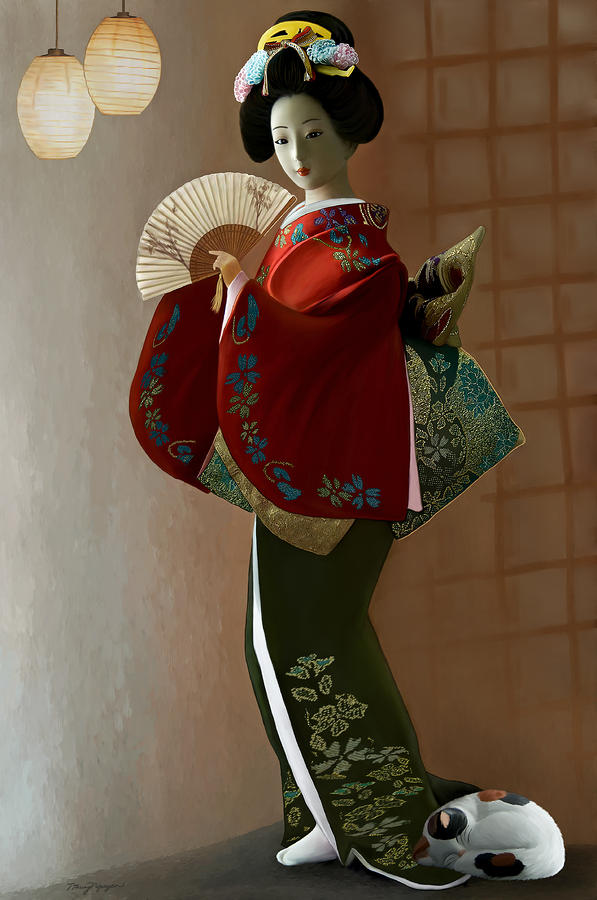 geisha with cat