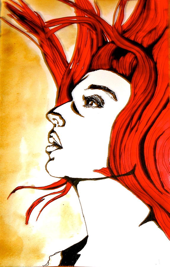 Girl With The Fire Red Hair Drawing By Genevieve Brissette