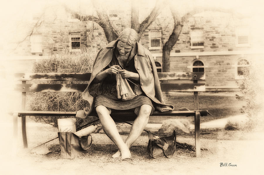 Granny Sitting On A Bench Knitting Ursinus College Photograph By Bill 