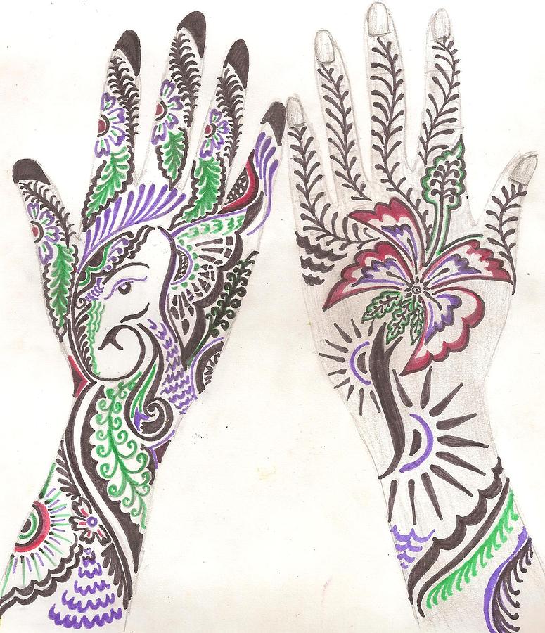 Henna Ganesh Motifs Drawing Henna Ganesh Motifs Fine Art Print Gayatri 