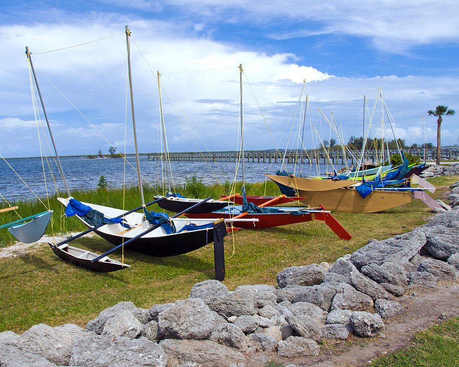 Homemade Outriggers Canoes On The Indian River Lagoon In Florida by 