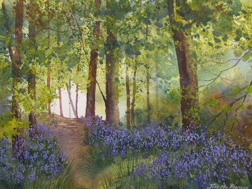 In The Bluebell Wood Painting By Jim Mc Partlin