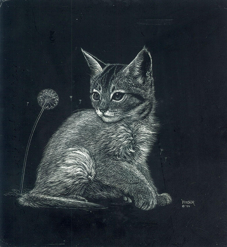 Kitten with dandelion Drawing Kitten with dandelion Fine Art Print Don 