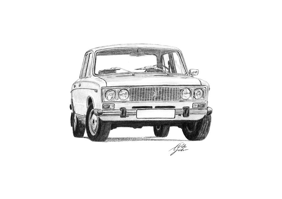 Lada VAZ 2106 Drawing Lada VAZ 2106 Fine Art Print Gabor Vida