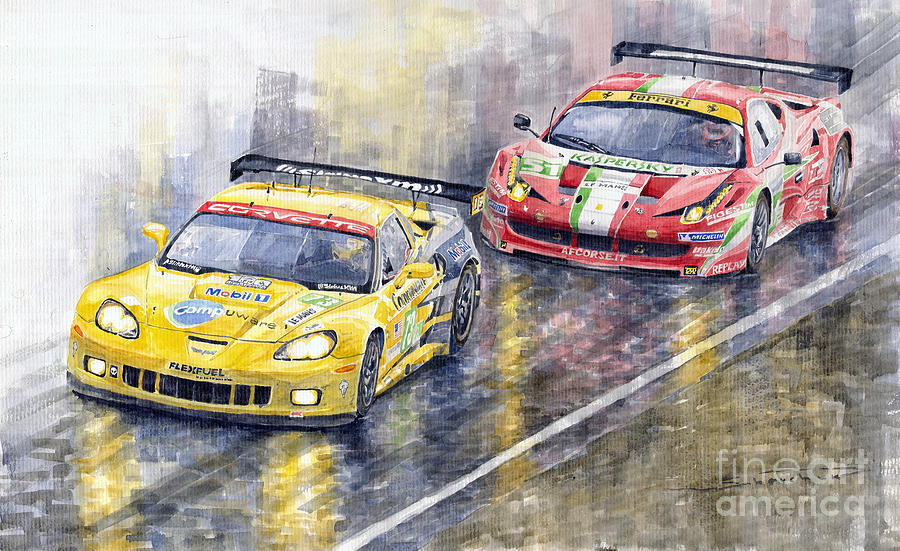 Le Mans 2011 GTE Pro Chevrolette Corvette C6R vs Ferrari 458 Italia Painting