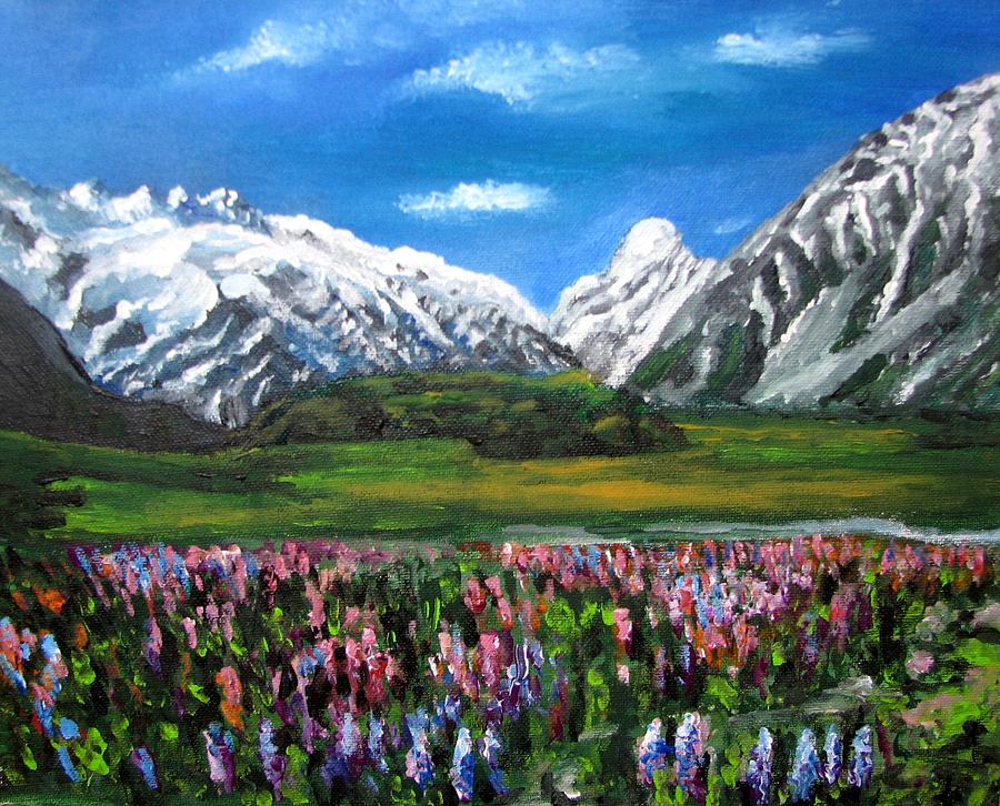 Mountains Landscape Acrylic Painting by Natalja Picugina