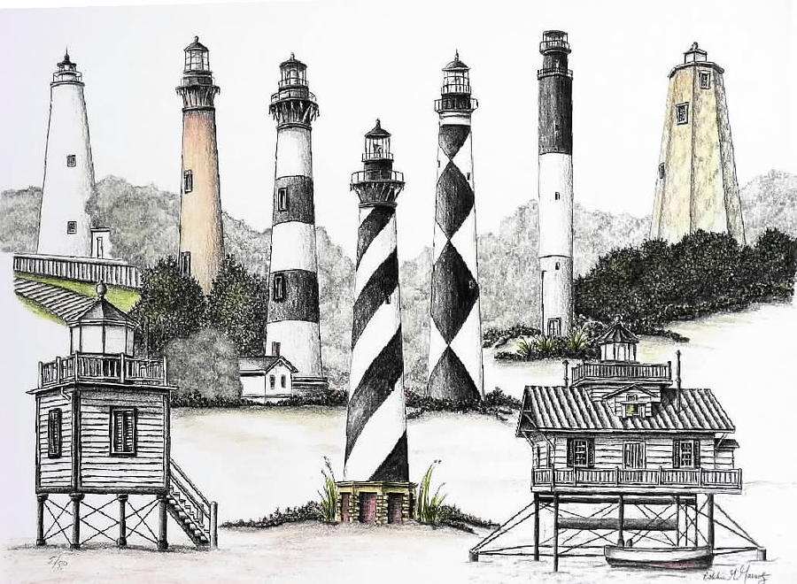 North Carolina Lighthouses Drawing