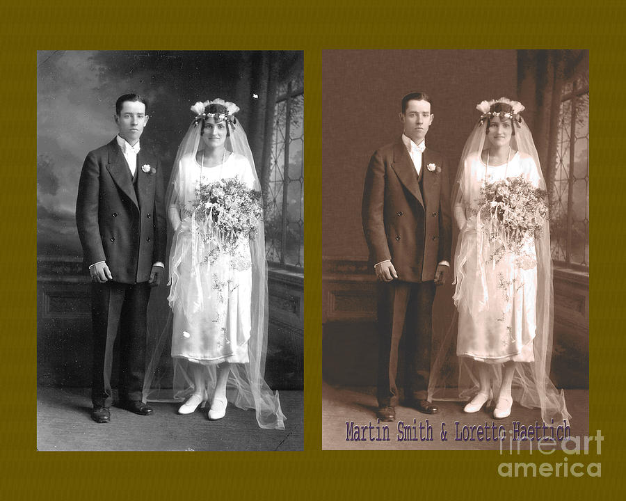 Old 1920s Wedding Photo Restored Photograph