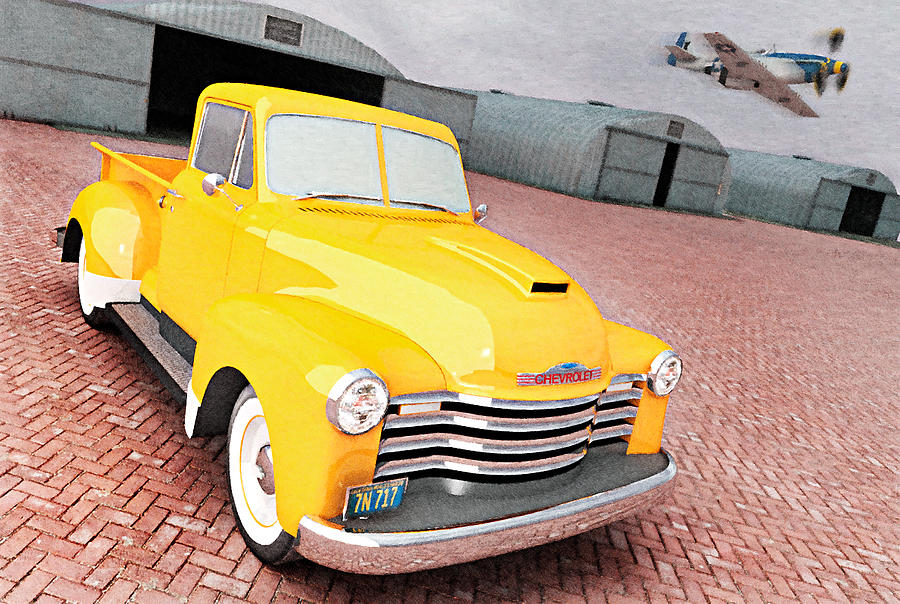 P51 Chevy Pickup Painting P51 Chevy Pickup Fine Art Print Peter J Sucy