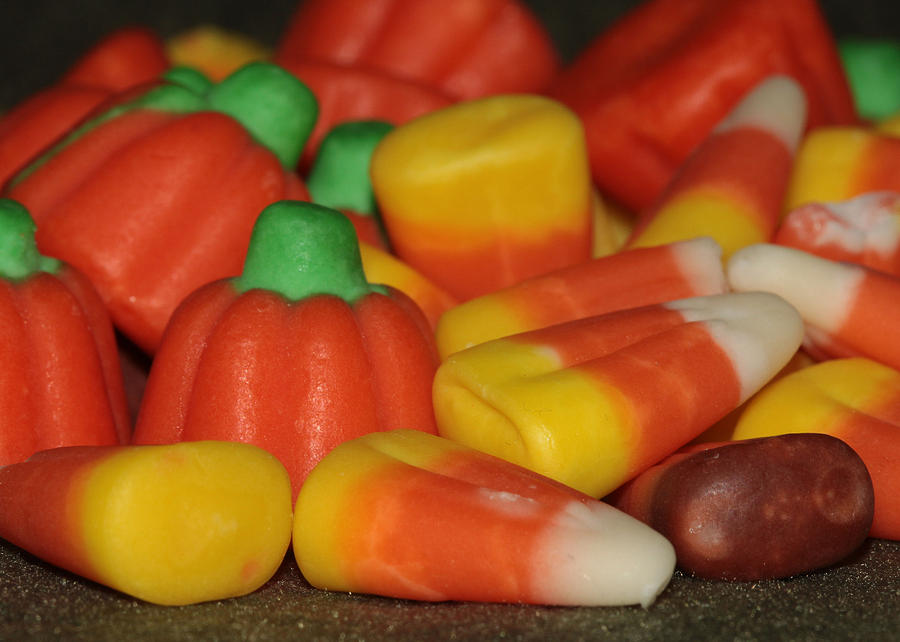 Pumpkin And Candy Corn Photograph