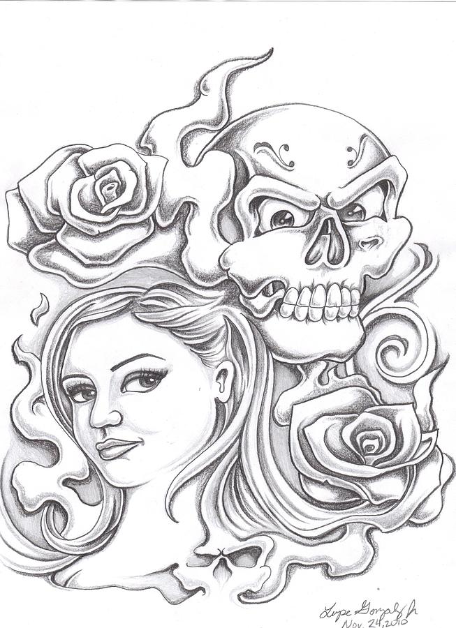 Skull And Roses Drawing Skull And Roses Fine Art Print Lupe Gonzalez