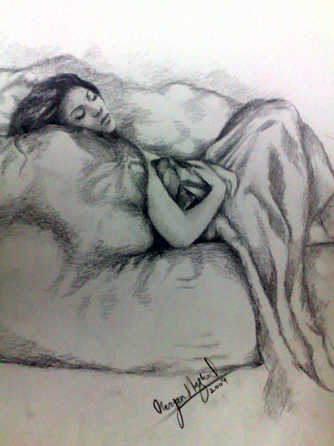 Girl Sleeping In Bed Drawing Mughal drawings - sleeping