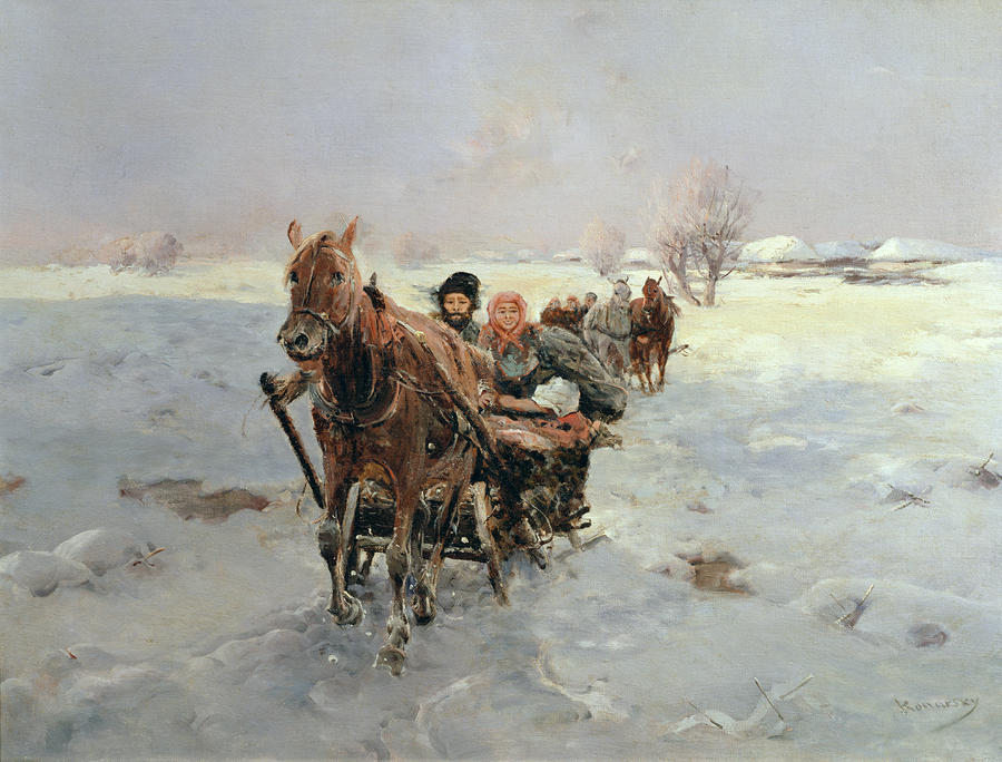 Sleighs In A Winter Landscape By Janina Konarsky