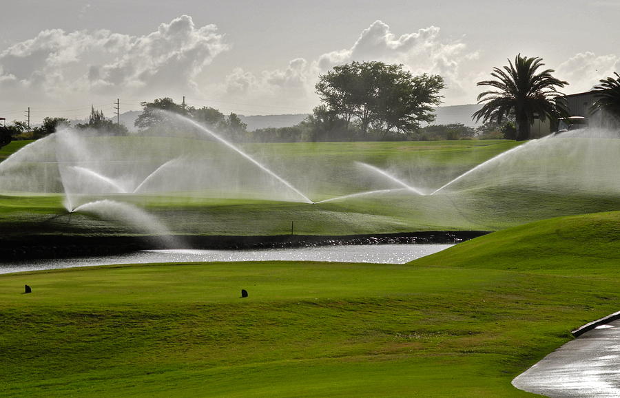 Sprinkler Sprays On A Golf Course Photograph by Kirsten Giving