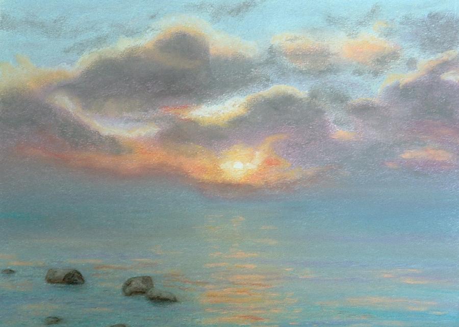 Stone Water Sunrise. Original Signed Soft Pastel Painting by Lynn ACourt