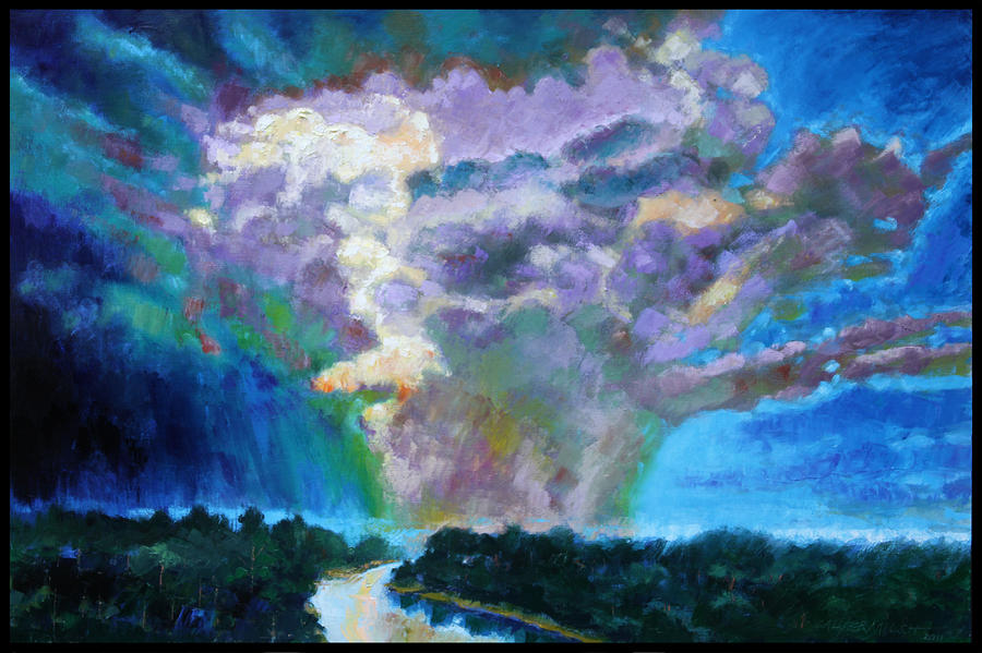 Storm Clouds Over River Painting by John Lautermilch