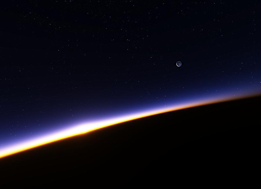 Sunset And Moon From Orbit Artwork Photograph By Detlev Van Ravenswaay