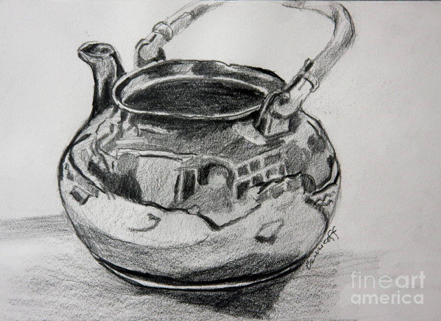 Teapot Reflections Drawing by Jan Bennicoff