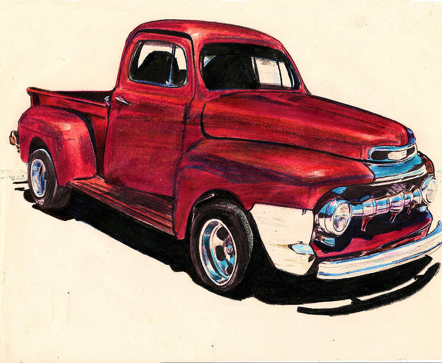 The Red Truck Drawing by Cheryl Poland