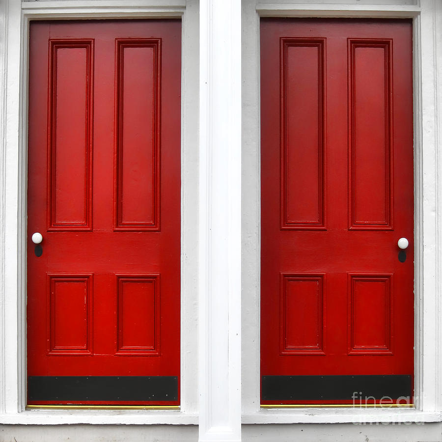 Twin Red Doors Photograph - Twin Red Doors Fine Art Print
