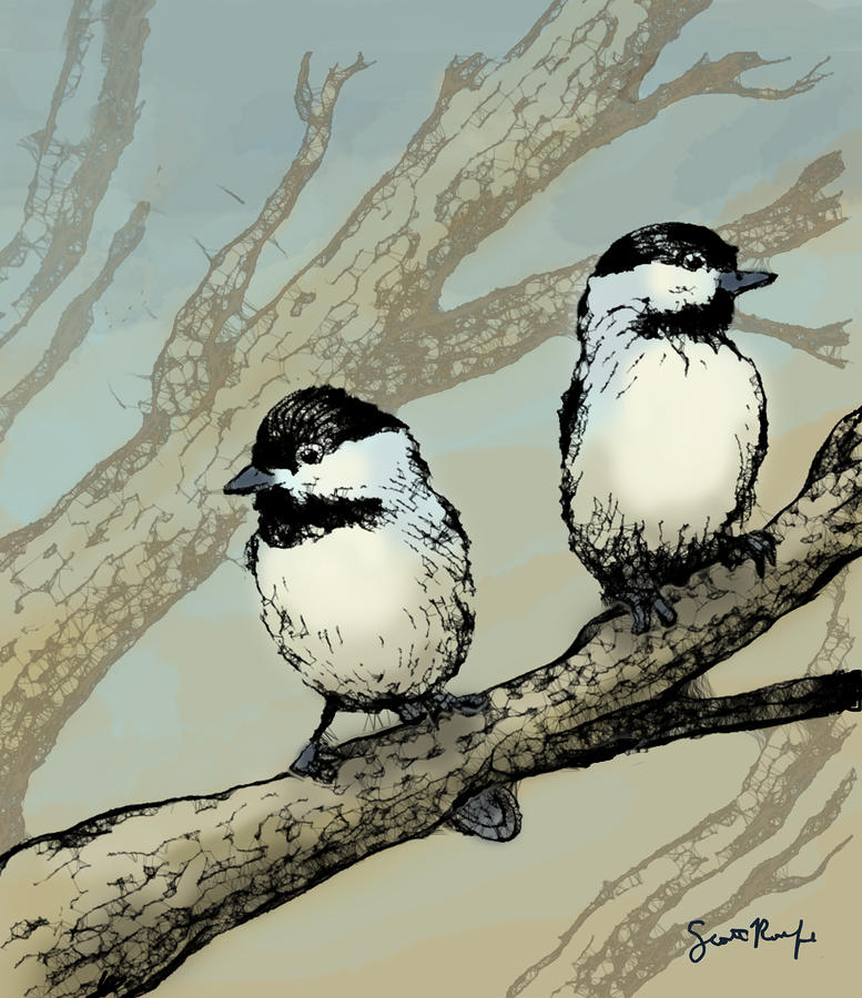 two chickadees in a tree by scott rolfe two chickadees in a tree by scott rolfe