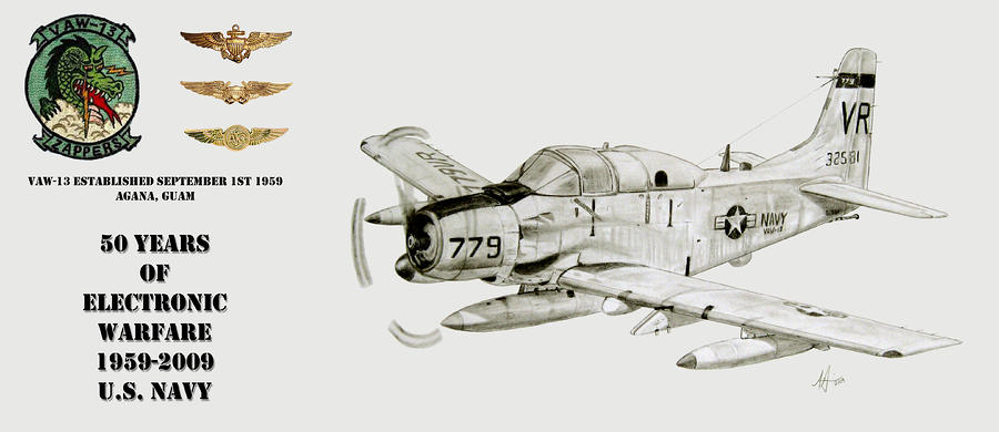 VAW13 Zappers 50 Year Tribute with wings Drawing VAW13 Zappers 50 Year