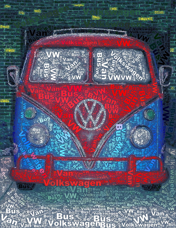 VW Bus Word Mosaic Digital Art VW Bus Word Mosaic Fine Art Print Paul 