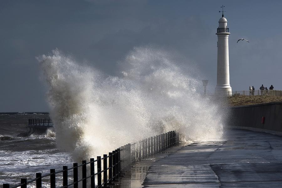 Waves Crashing By Lighthouse At Photograph by John Short