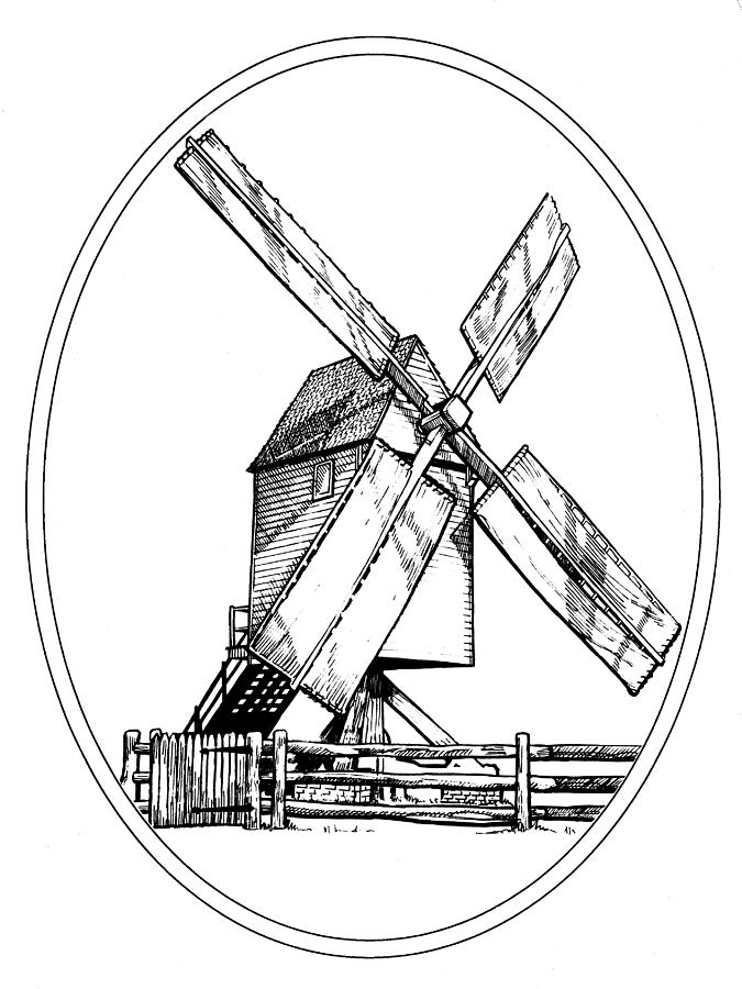 Williamsburg Windmill Drawing by Paul Abrahamsen