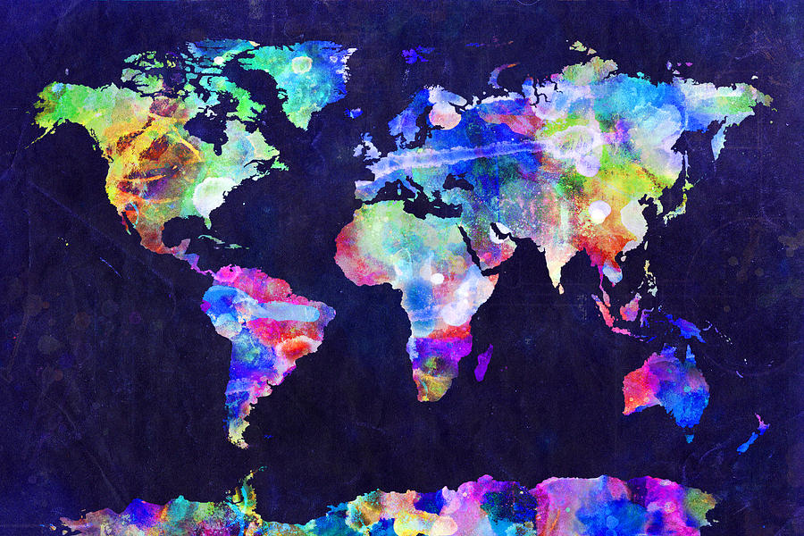 World Map Urban Watercolor by Michael Tompsett