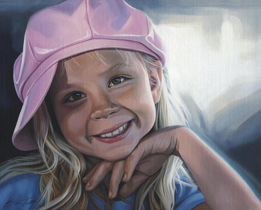 Young Girl In Pink Hat Painting Young Girl In Pink Hat Fine Art Print 