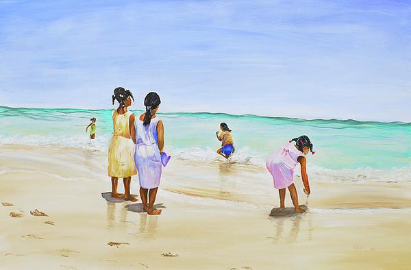 Girls on the beach Painting Girls on the beach Fine Art Print Patricia