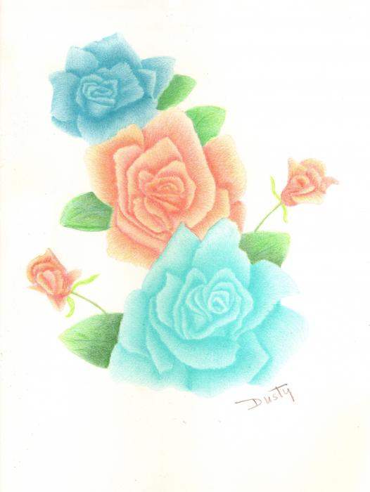 Pastel Rose Bouquet Drawing Pastel Rose Bouquet Fine Art Print Dusty 