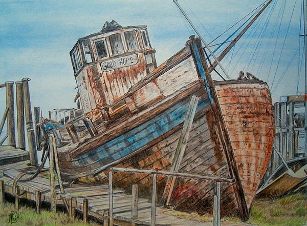 abandoned boat painting