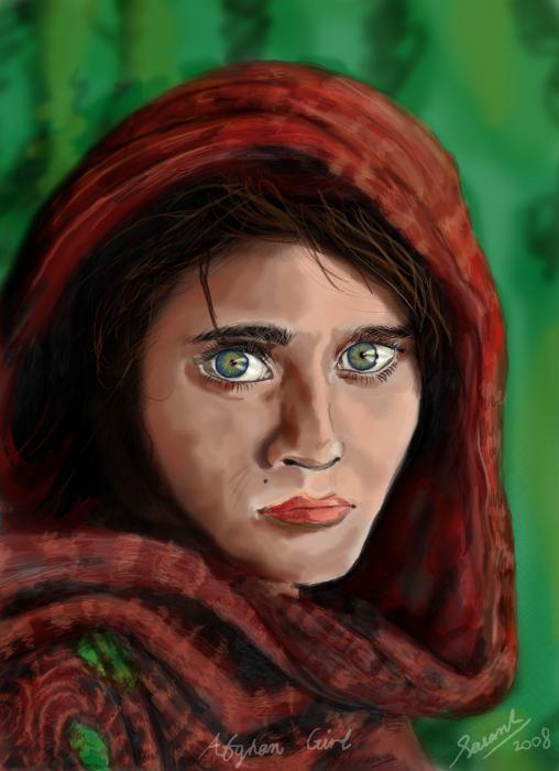afghan girl mixed media