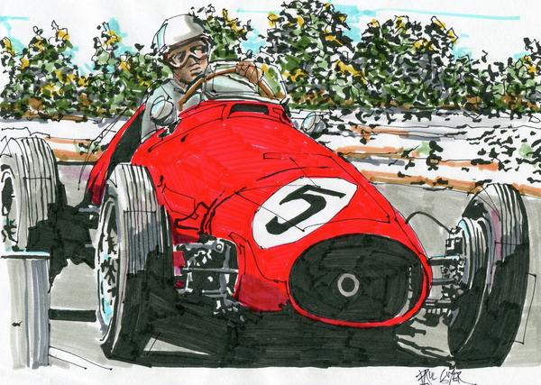 Alberto Ascari Ferrari British Grand Prix Drawing Alberto Ascari Ferrari