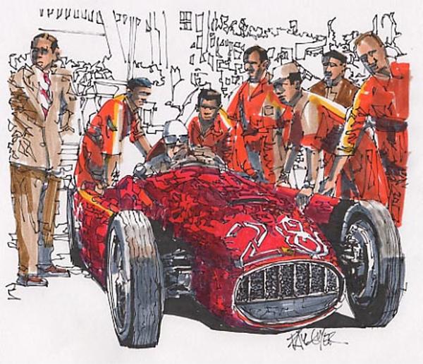 Alberto Ascari Lancia Grand Prix of Monaco Drawing Alberto Ascari Lancia 