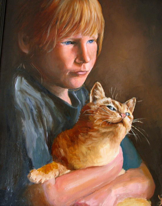 child with cat