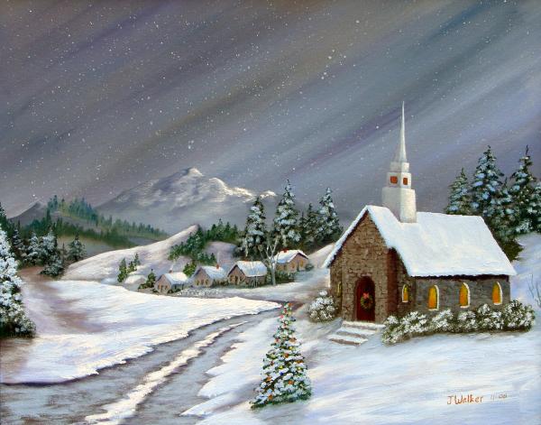 Christmas Church Painting  - Christmas Church Fine Art Print