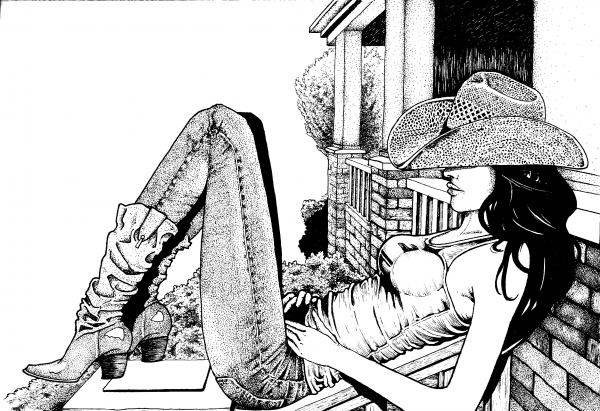 Cowgirl on the porch Drawing Cowgirl on the porch Fine Art Print Joeri 
