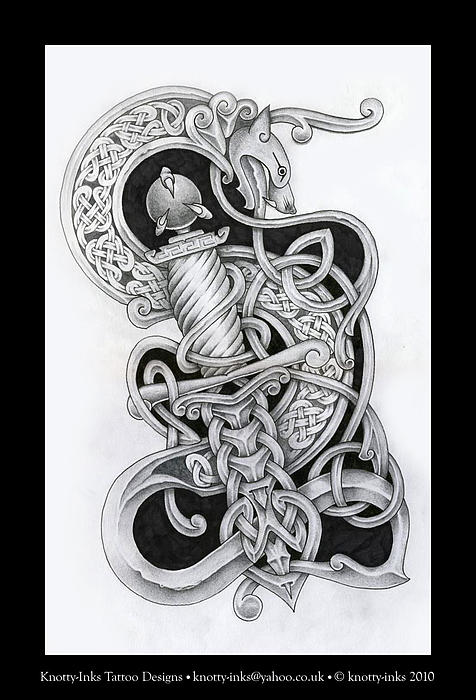 Dragon and dagger tattoo design Drawing Neil Dring