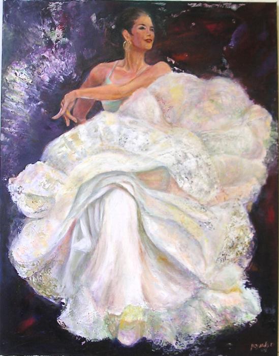 Flamenco dancer white Painting  - Flamenco dancer white Fine Art Print