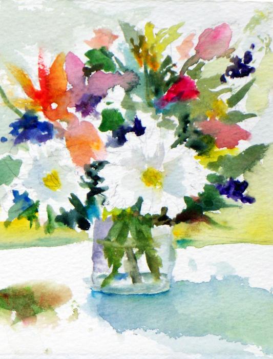  Painting Floral Bouquet in Glass Jar Fine Art Print Carol Sprovtsoff