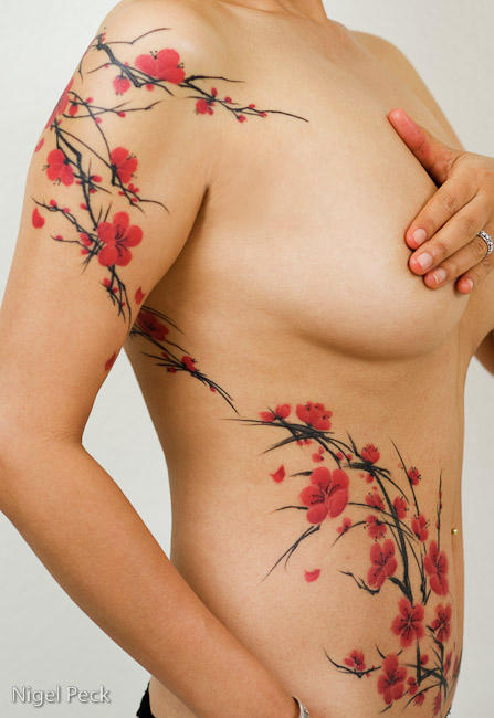Freehand Cherry Blossoms Painting Tattoo Temple